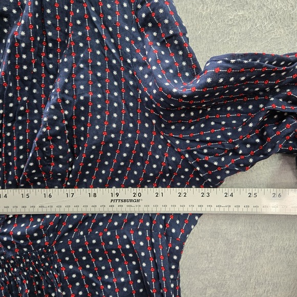 Tommy Hilfiger Women Blouse 16 Navy Blue Floral Faux‎ Wrap 3/4 Sleeve Pullover - Picture 5 of 7